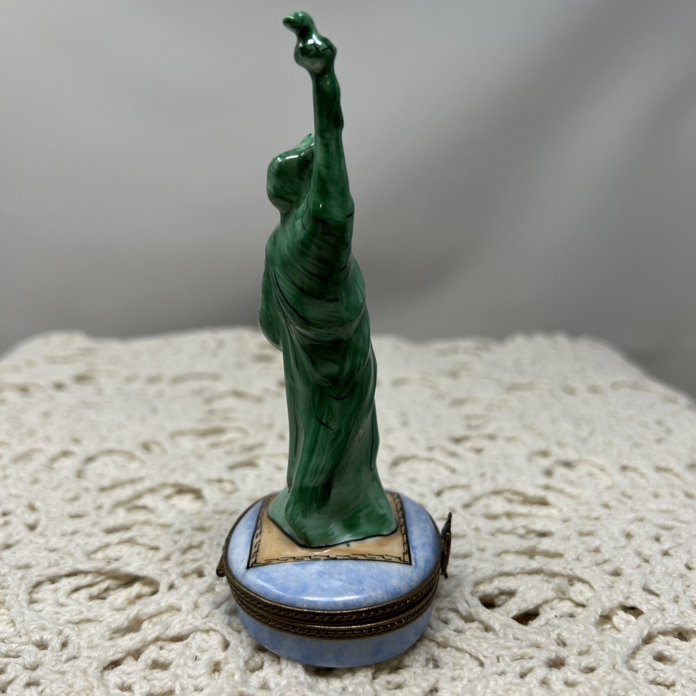 Limoges Trinket Box Statue Of Liberty New York US Flag & White House Peint Main - Picture 8 of 12